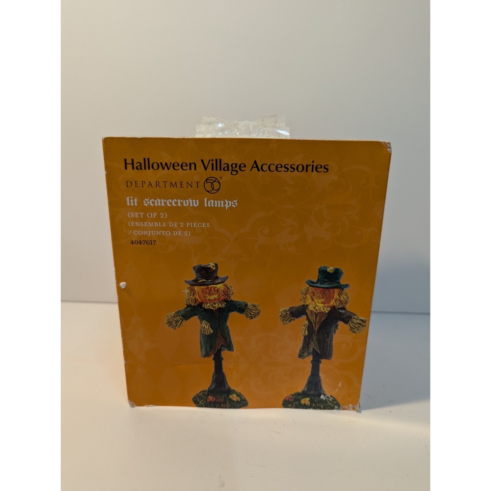 Dept. 56 Halloween‎ Village ~ Lit Scarecrow Lamps #4047617 ~  Lights Up!